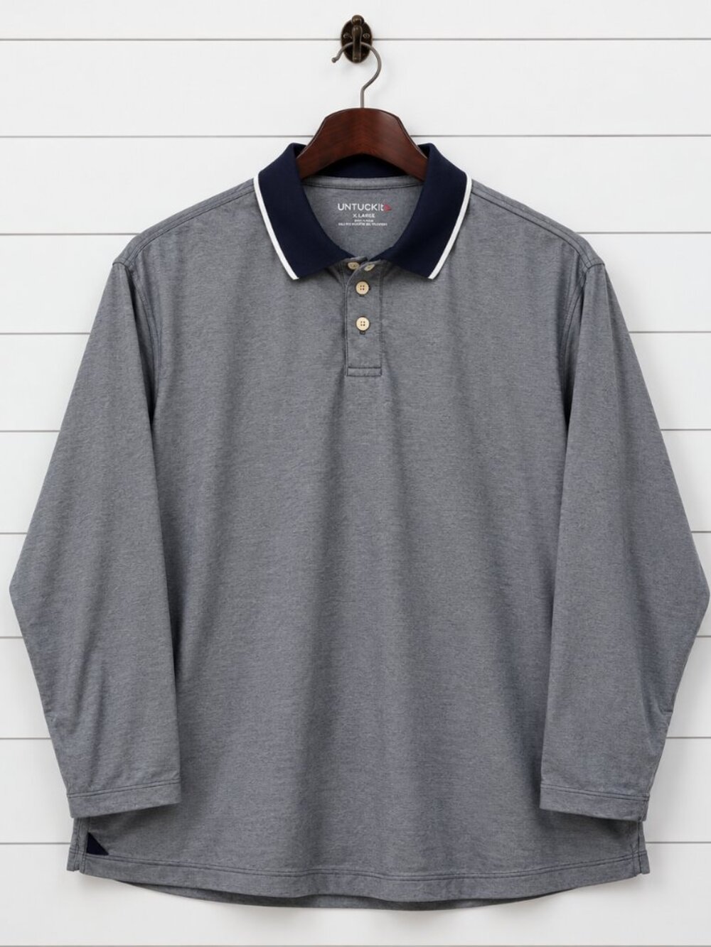 UNTUCKit Men’s XL Long Sleeve Performance Polo Gray Navy Pima Cotton